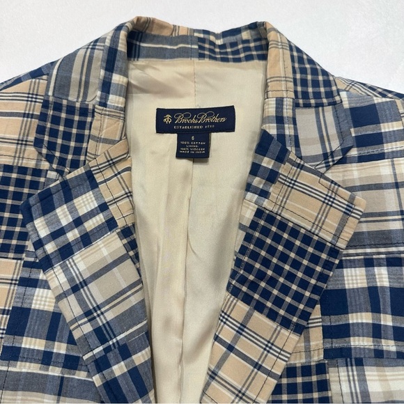 Madras Plaid Women's Jacket in Blue and Cream - Picture 6 of 7
